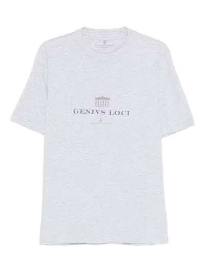 Brunello Cucinelli Men Crew-neck T-shirt With Graphic Print In Gray