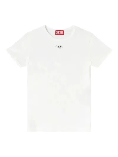 Diesel T-uncutieslong-od Metallic Oval D T-shirt In White