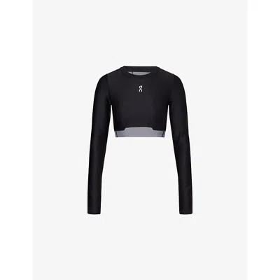 On Womens Black Train Logo-embroidered Woven Top Xs In Black