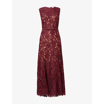 Self-portrait Womens Burgundy Guipure-lace Stretch-woven Midi Dress In Burgundy
