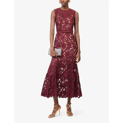 Self-portrait Womens Burgundy Guipure-lace Stretch-woven Midi Dress In Burgundy