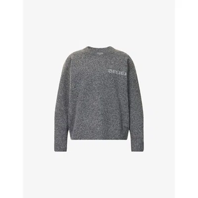 Belier Mens Charcoal Intarsia Crewneck Knitted Jumper Xl In Gray