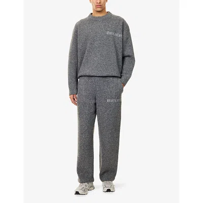 Belier Mens Charcoal Intarsia Crewneck Knitted Jumper Xl In Gray