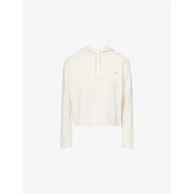 Adanola Womens Marshmallow White Logo-plaque Ribbed-knit Wool Hoodie Xs In White