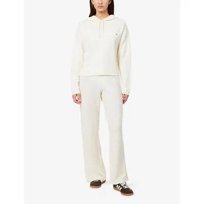 Adanola Womens Marshmallow White Logo-plaque Ribbed-knit Wool Hoodie Xs In White