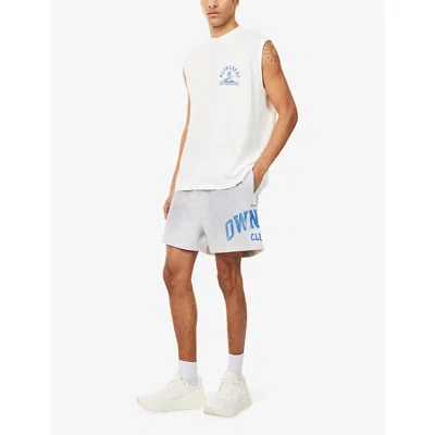 Represent Mens Sprayed Ice Grey Marl Big Owners Club Graphic-print Cotton Shorts In White
