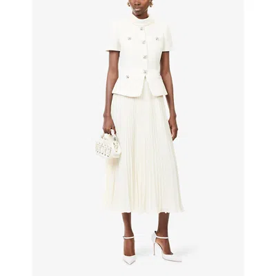 Self-portrait Womens Cream Bouclé Pleated Woven Midi Dress In White