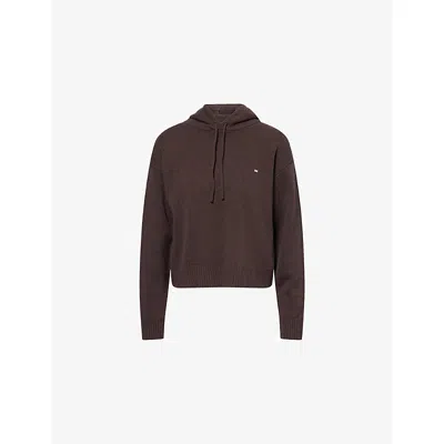 Adanola Womens Coffee Bean Logo-plaque Ribbed-knit Wool Hoodie In Brown