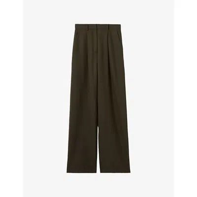 Claudie Pierlot Womens Khaki Wide-leg Tailored Wool-blend Trousers In Brown