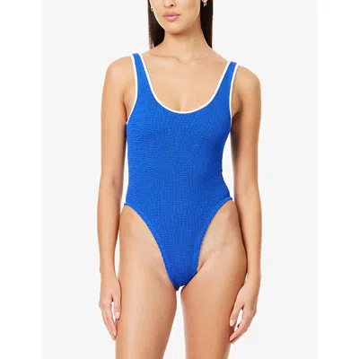 Hunza G Womens Royal Blue Faye Seersucker Swimsuit In Blue