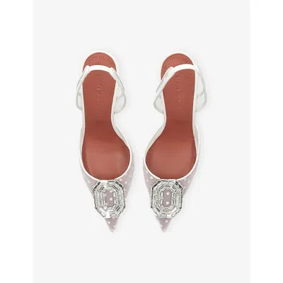 Amina Muaddi Womens White Camelia 90 Mesh Courts Eur 38/5 Uk In White