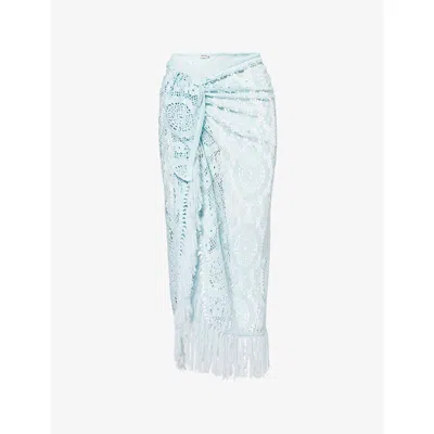 Simkhai Womens Sky Thyri Fringe-trim Pareo Crochet Mini Skirt In Blue