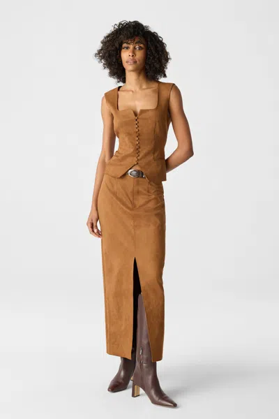 Toccin Pos - Ariana Sculpted Sleeveless Button-front Top In Brown