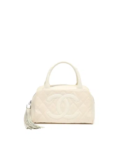 Pre-owned Chanel Tassel Cc Boston Bag In White
