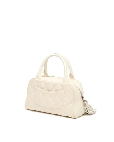 Pre-owned Chanel Tassel Cc Boston Bag In White