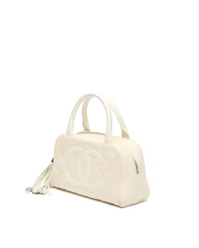 Pre-owned Chanel Tassel Cc Boston Bag In White