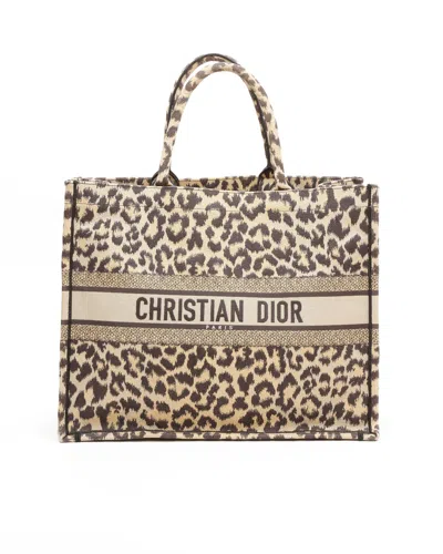 Dior Christian  Large Leopard Mizza Book Tote Bag In Brown