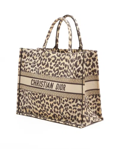 Dior Christian  Large Leopard Mizza Book Tote Bag In Brown