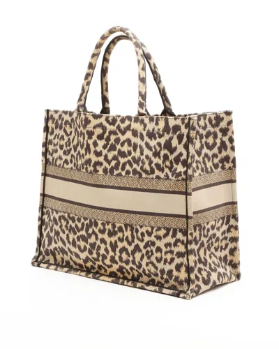 Dior Christian  Large Leopard Mizza Book Tote Bag In Brown