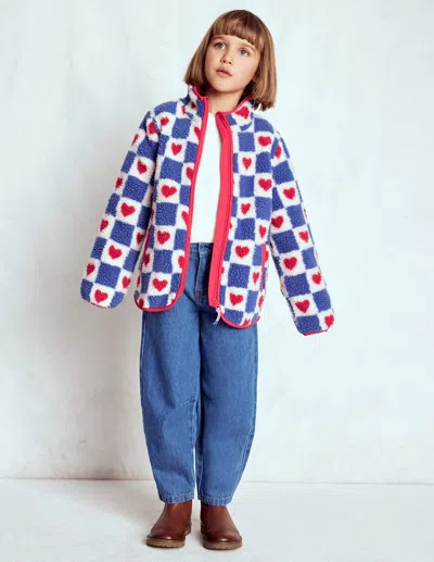 Boden Eden Borg Zip Through Jacket Blue Heart Stamp  In Blue