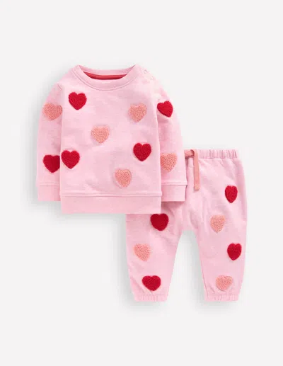 Boden Applique Sweatshirt Set Pink Marl Hearts  In Pink