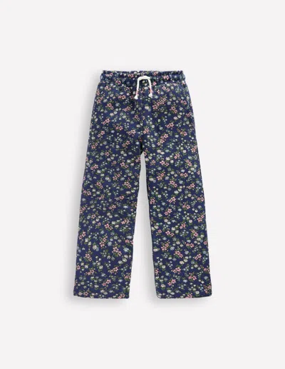 Boden Wide Leg Printed Sweatpants Starboard Blue Meadow Floral  In Blue