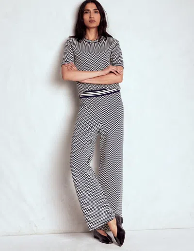Boden Jacquard Knitted Trousers Geo Navy And Ivory Jacquard  In Gray