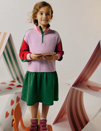 Boden Half Zip Sweat Dress Colour Block Marl  In Purple