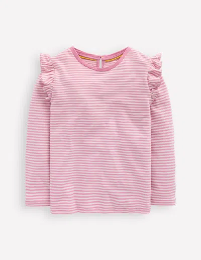 Boden Frill Sleeve Slub Top Soft Ivory/pink Haze Stripe  In Pink