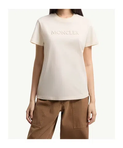 Moncler Embroidered Tonal Logo Cotton T-shirt In Gray