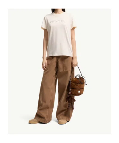 Moncler Embroidered Tonal Logo Cotton T-shirt In Gray