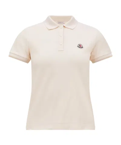 Moncler Logo Cotton Piquet Polo Shirt In Neutral