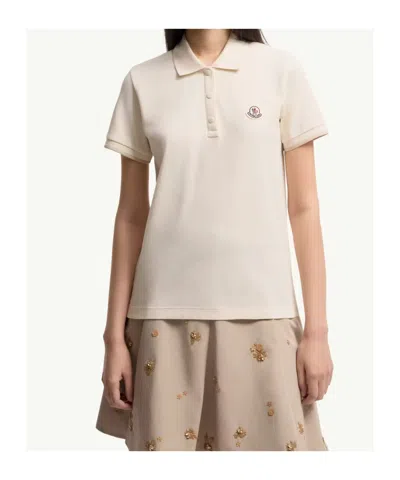 Moncler Logo Cotton Piquet Polo Shirt In Neutral