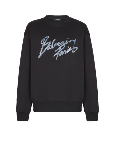 Balmain Paris Logo Intarsia Merino Wool Blend Sweater In Black