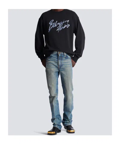 Balmain Paris Logo Intarsia Merino Wool Blend Sweater In Black