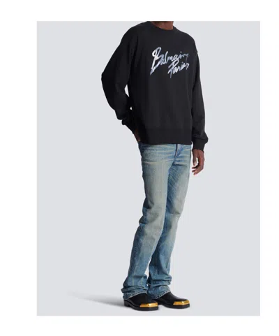 Balmain Paris Logo Intarsia Merino Wool Blend Sweater In Black