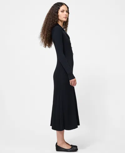 French Connection Long Sleeve Rib Knit Maxi Dress In Black