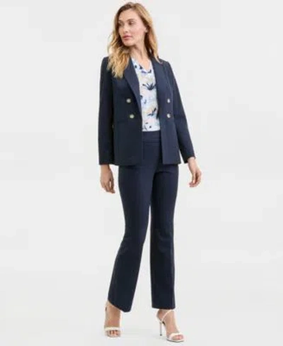 Anne Klein Womens Faux Double Breasted Notch Collar Jacket Printed V Neck Split Cuff Blouse High Rise Pull On C In Multi