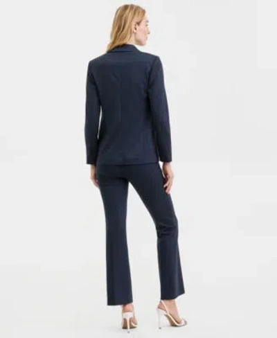 Anne Klein Womens Faux Double Breasted Notch Collar Jacket Printed V Neck Split Cuff Blouse High Rise Pull On C In Multi