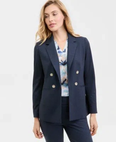 Anne Klein Womens Faux Double Breasted Notch Collar Jacket Printed V Neck Split Cuff Blouse High Rise Pull On C In Multi