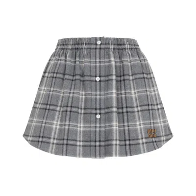 Miu Miu Embroidered Flannel Mini Skirt In Gray