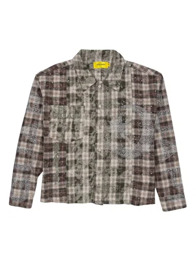 Guapi Crystal-embellished Plaid Shirt In Brown