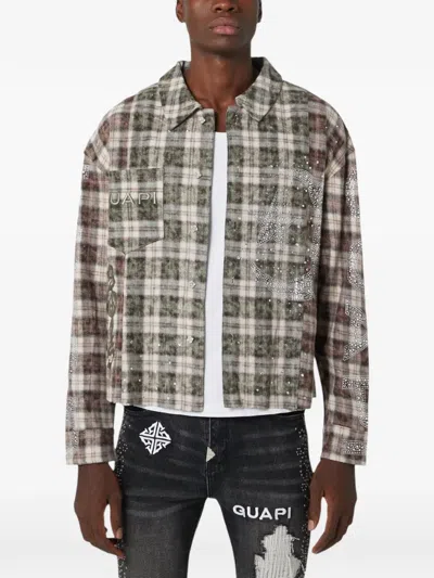 Guapi Crystal-embellished Plaid Shirt In Brown