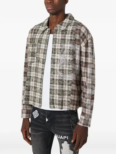 Guapi Crystal-embellished Plaid Shirt In Brown