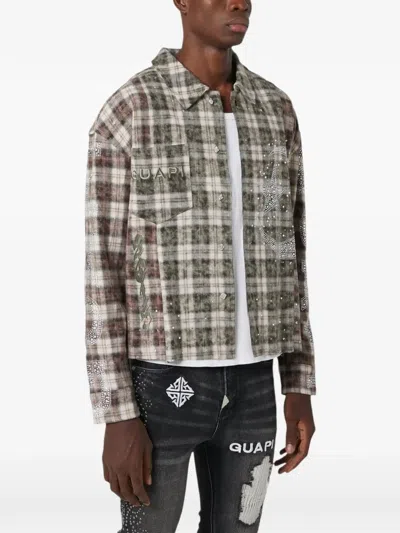 Guapi Crystal-embellished Plaid Shirt In Brown