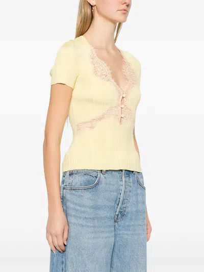 Self-portrait Lace Knit Top In Yellow