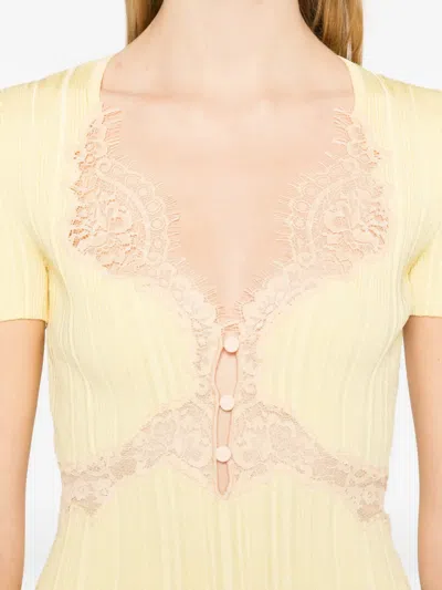 Self-portrait Lace Knit Top In Yellow