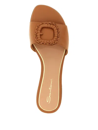 Santoni Corolle Woven Sandals In Brown