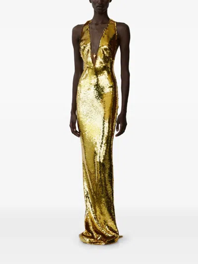 The New Arrivals Ilkyaz Ozel Olympia Sequin-embellishment Maxi Dress In Gold