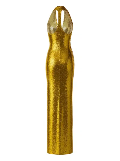 The New Arrivals Ilkyaz Ozel Olympia Sequin-embellishment Maxi Dress In Gold